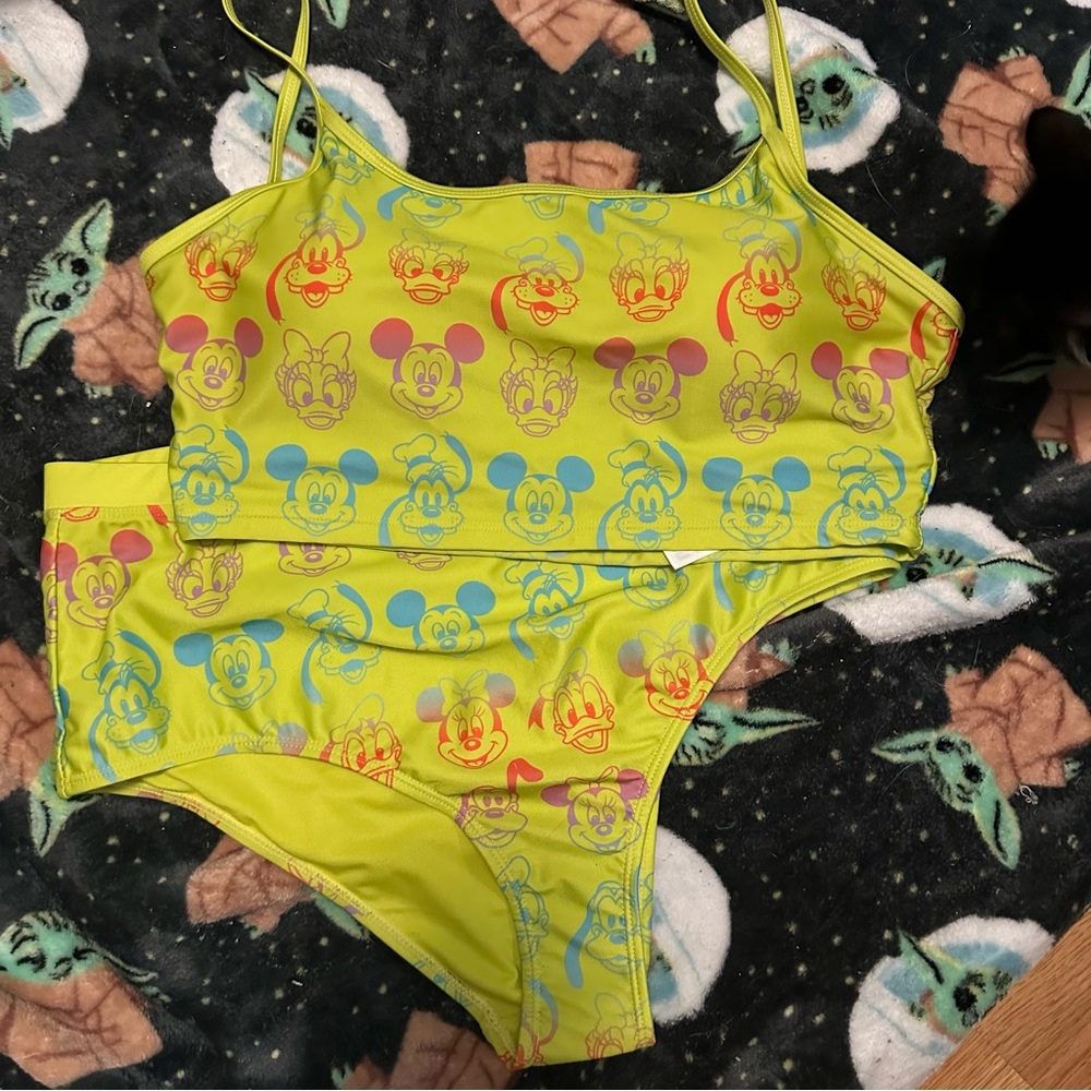 Colorful Disney Print Swimsuit High Waisted Bikini